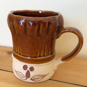 Takahashi Le Chef Stoneware Pottery Coffee Mug Vintage Face Cup Brown Glaze